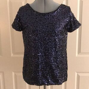 White House Black Market WHBM Navy Blue Sequin Top Holidays Size …